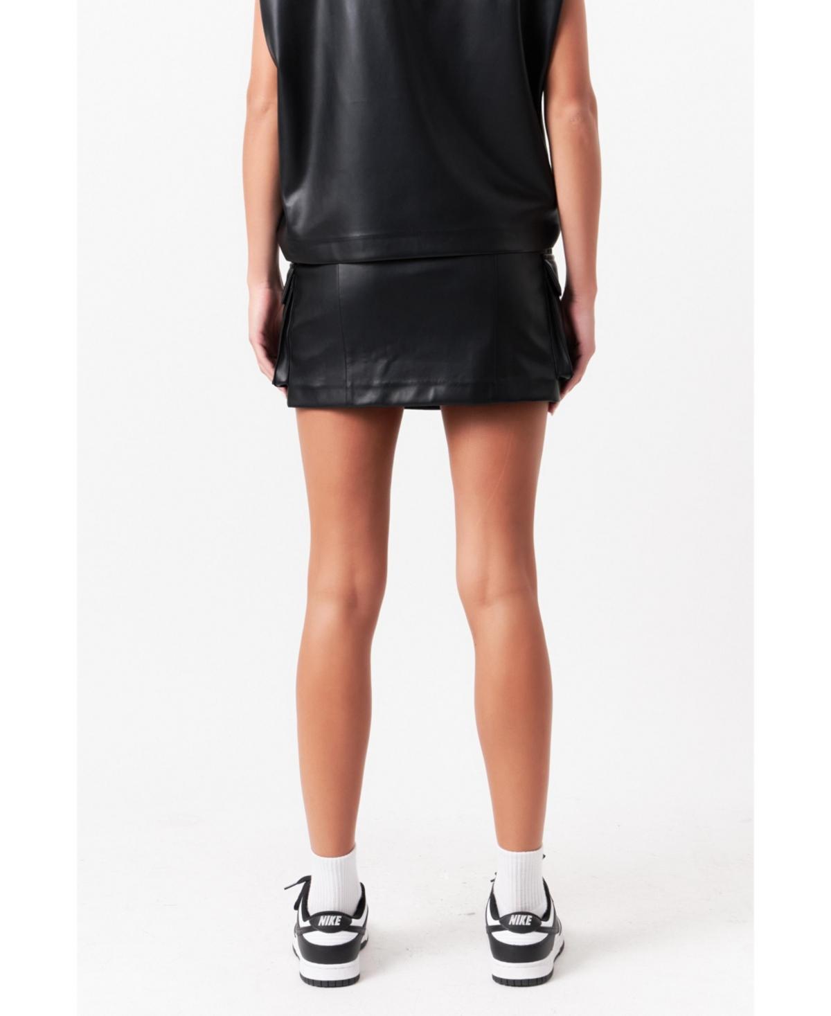 Women's PU Leather Cargo Skirt