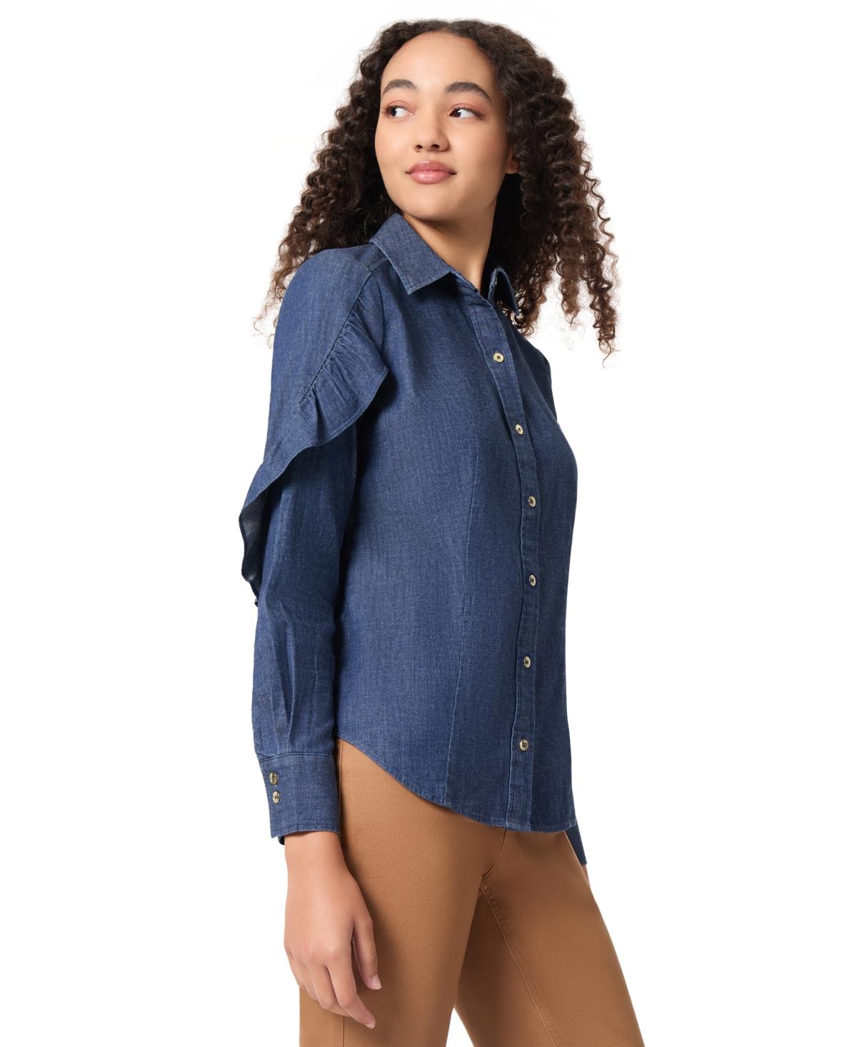 Women's Ruffled-Sleeve Button-Down Collared Shirt