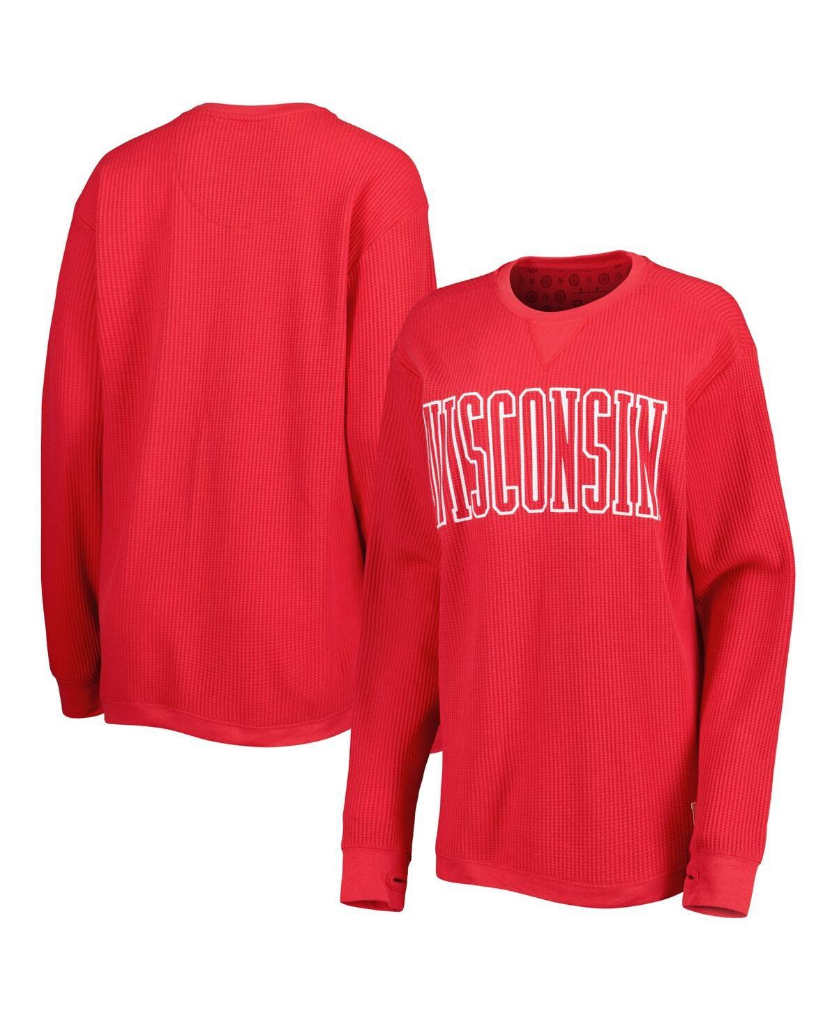 Women's Red Wisconsin Badgers Surf Plus Size Southlawn Waffle-Knit Thermal Tri-Blend Long Sleeve T-shirt