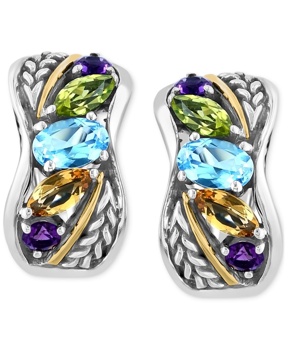 EFFY® Multi-Gemstone Small Hoop Earrings (2-5/8 ct. t.w.) in Sterling Silver & 18k Gold-Plate