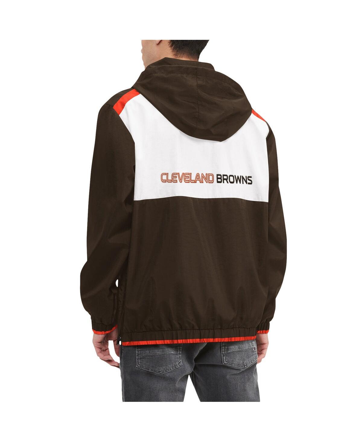 Men's Brown, White Cleveland Browns Carter Half-Zip Hooded Top