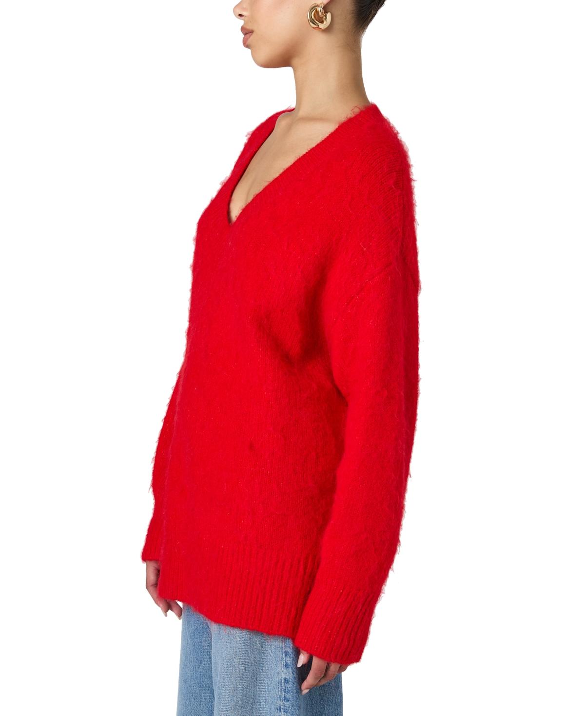 Women's Fluffy-Knit V-Neck Sweater