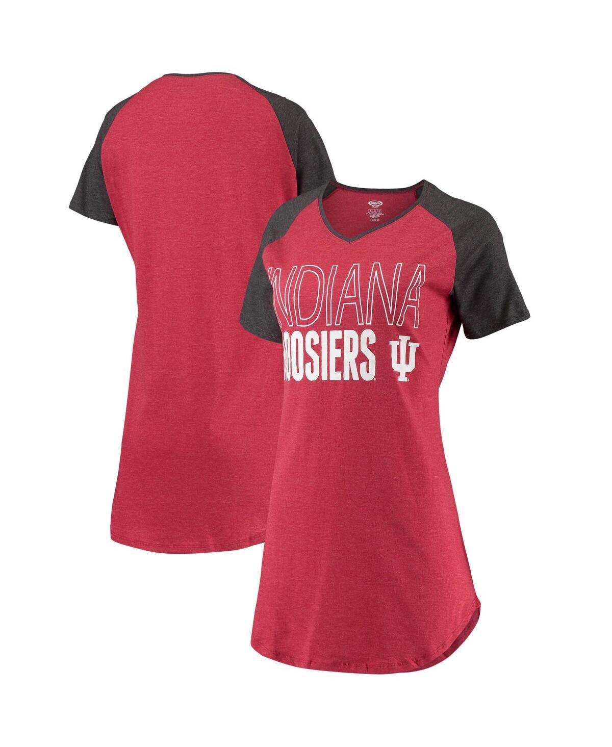 Women's Crimson, Charcoal Indiana Hoosiers Raglan V-Neck Nightshirt