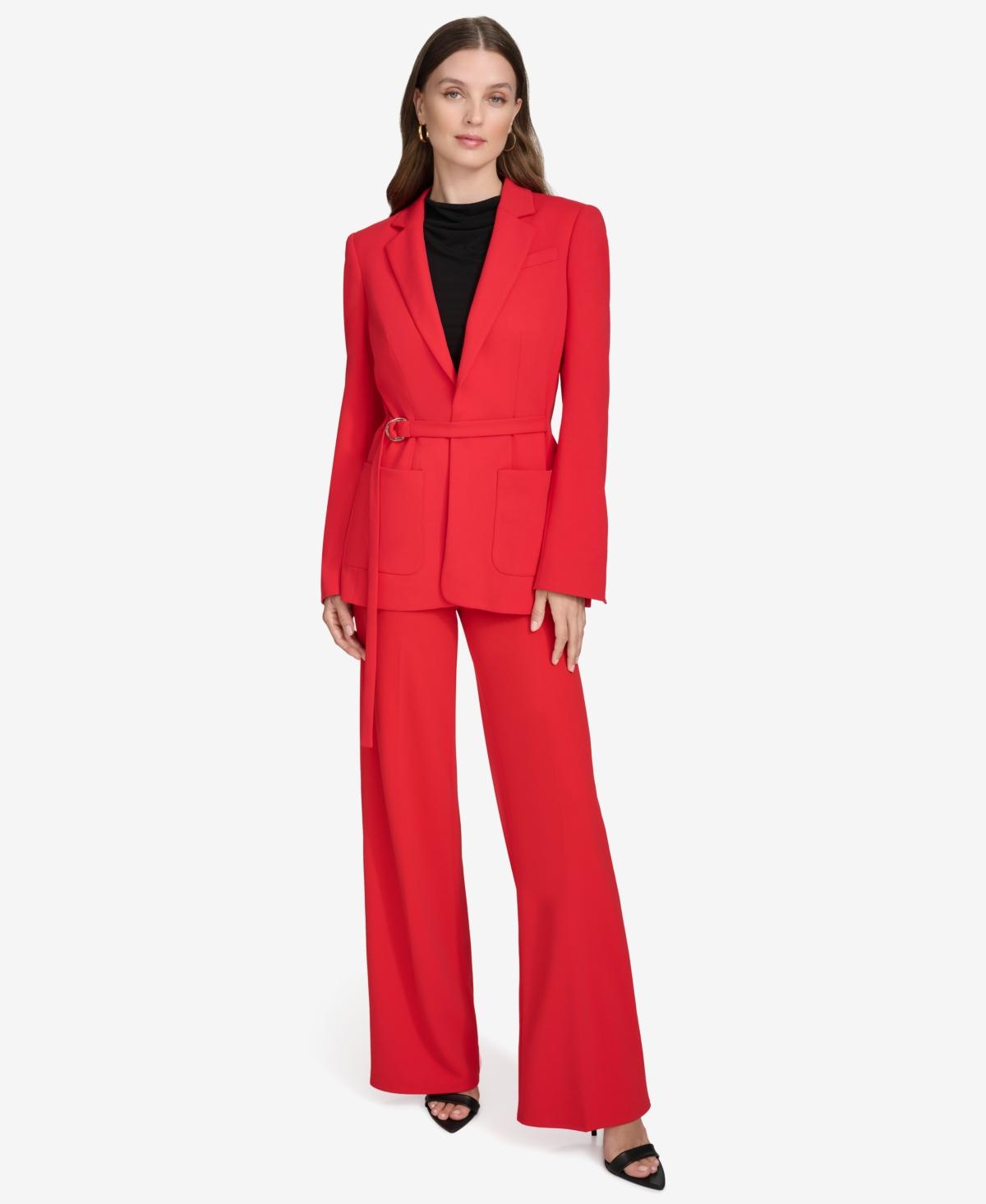 Women's Notch-Collar Belted Open-Front Blazer