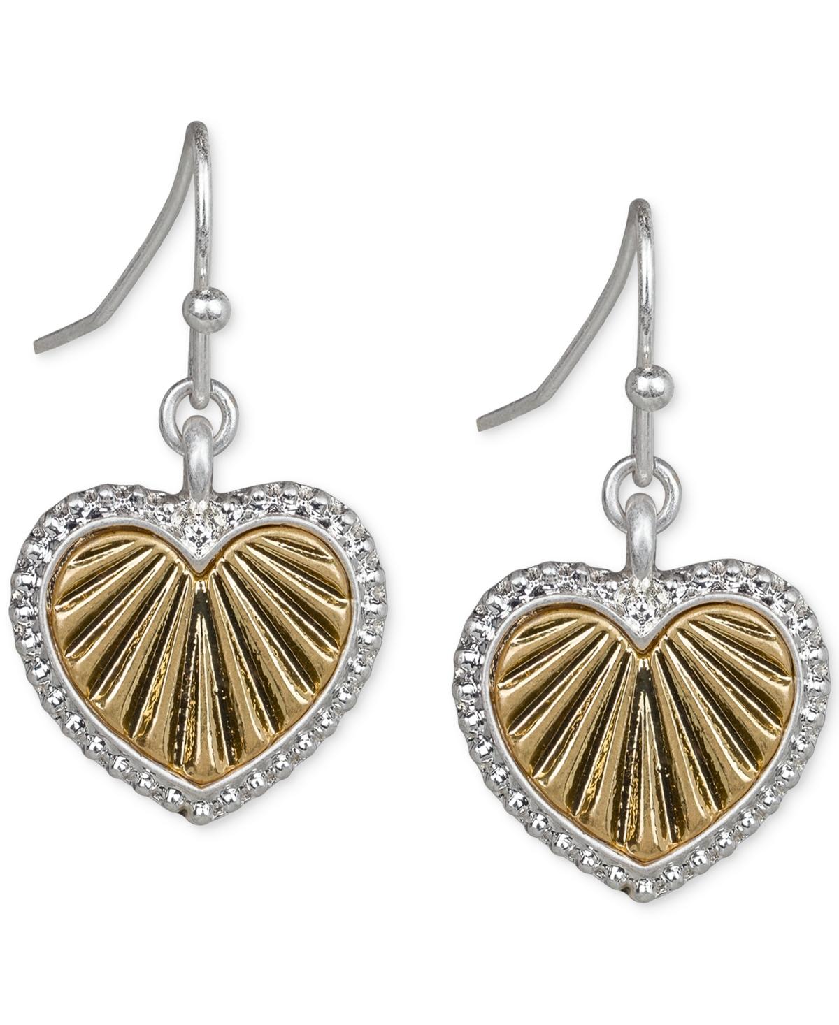 Two-Tone Textured Heart Drop Earrings