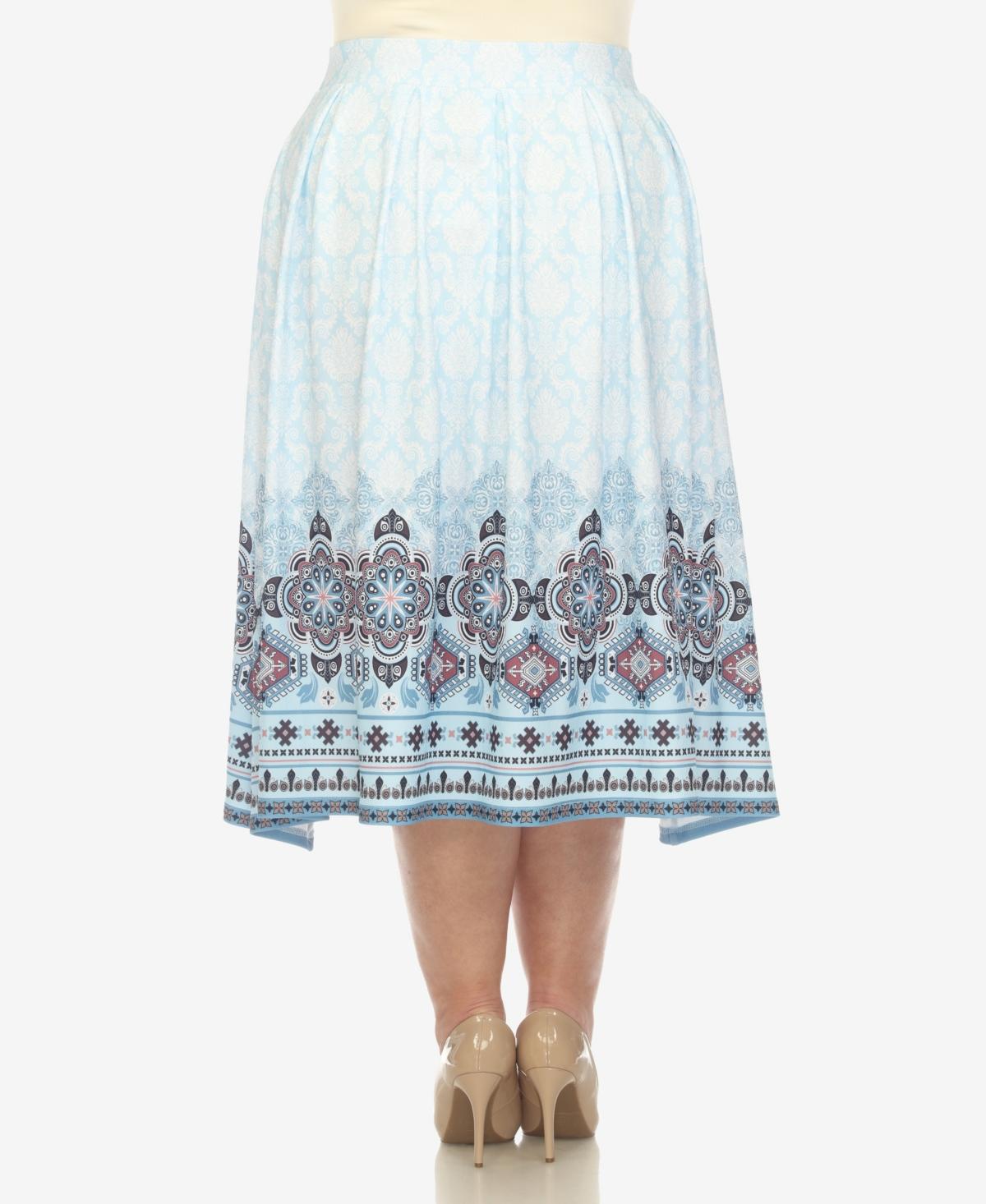 Plus Size Pleated Skirt with Border Print