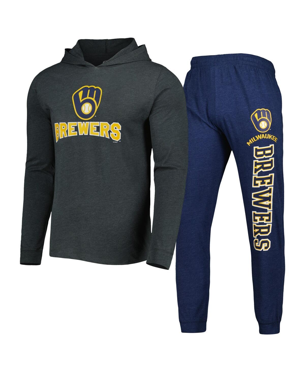 Men's Heather Navy, Heather Charcoal Milwaukee Brewers Meter Hoodie and Joggers Set