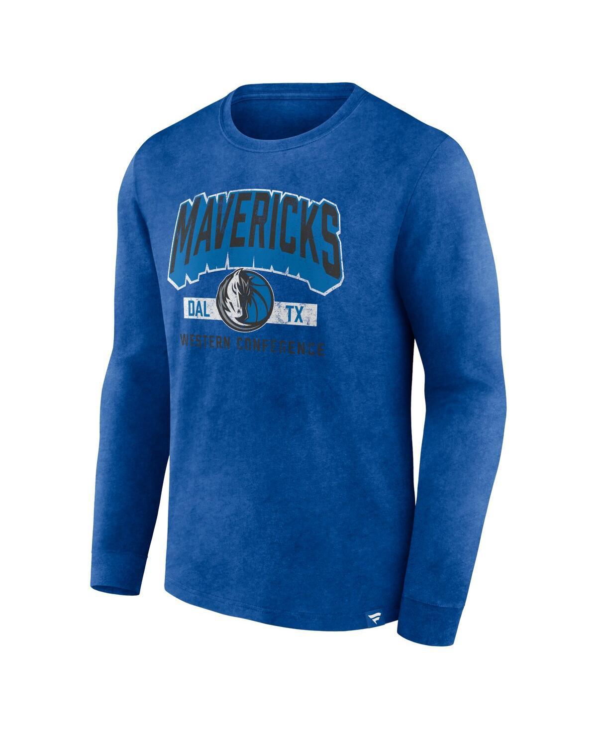 Men's Heather Royal Distressed Dallas Mavericks Front Court Press Snow Wash Long Sleeve T-shirt