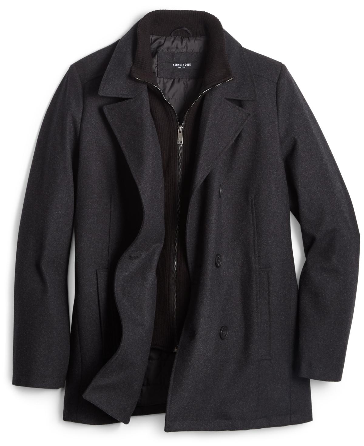 Men's Double Breasted Wool Blend Peacoat with Bib 