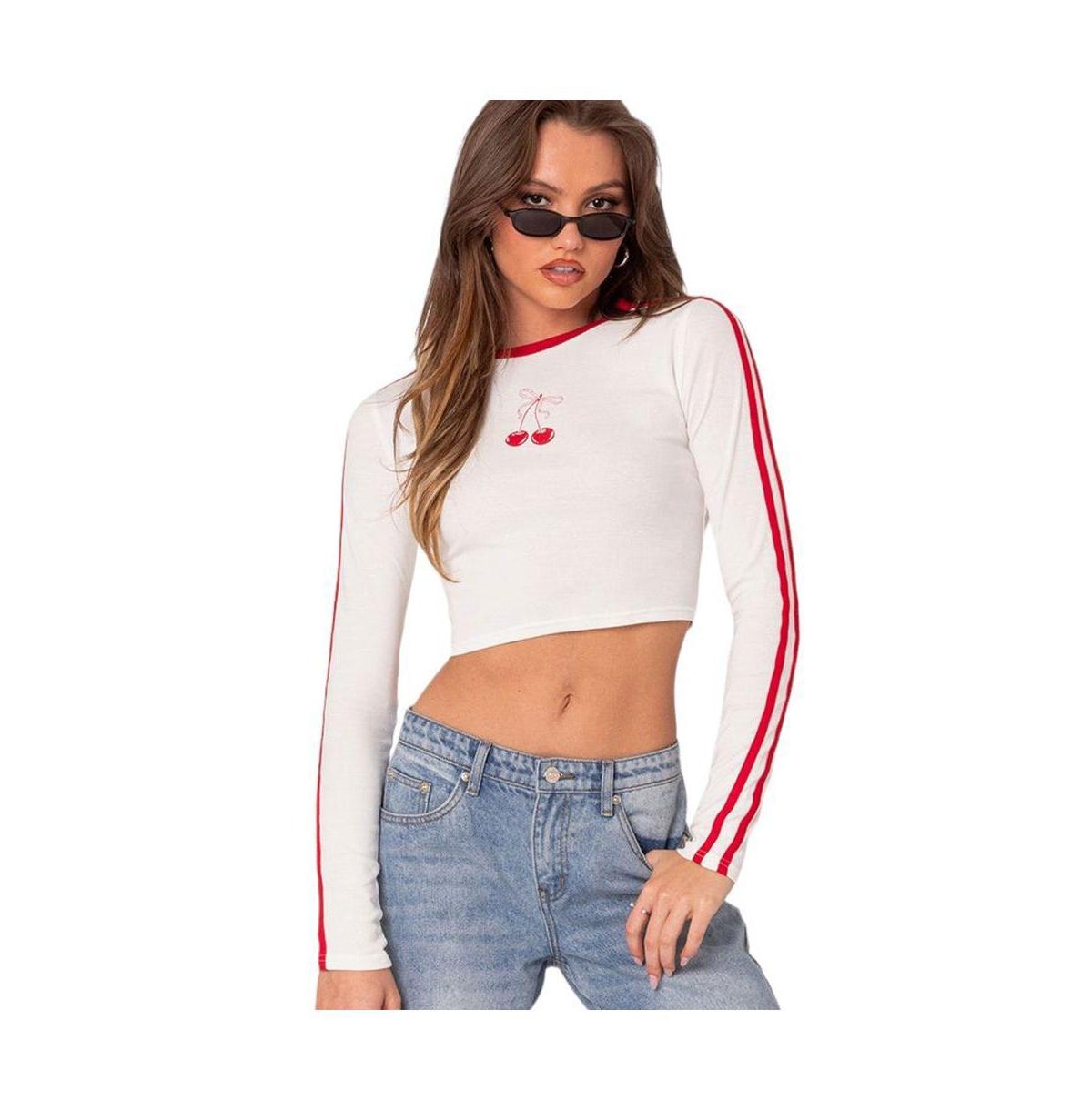 Women's Cherry On Top long sleeve cropped t shirt