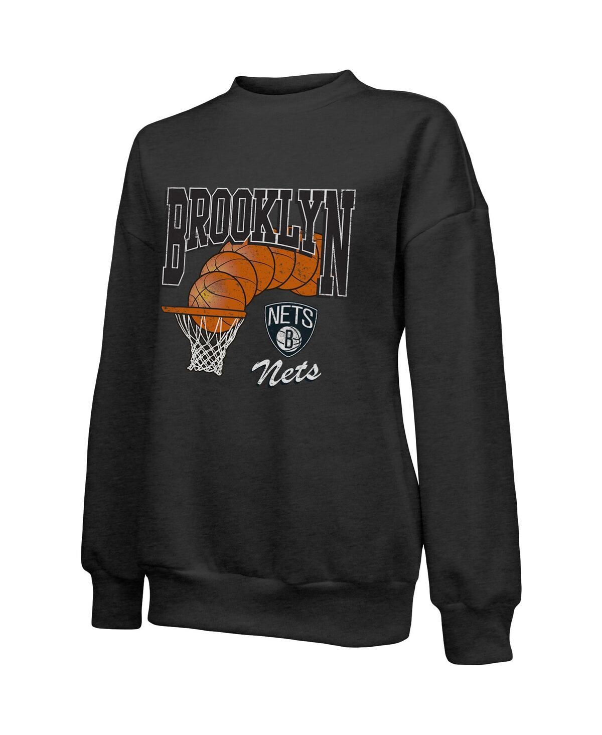 Women's Threads Black Brooklyn Nets Bank Shot Pullover Tri-Blend Sweatshirt