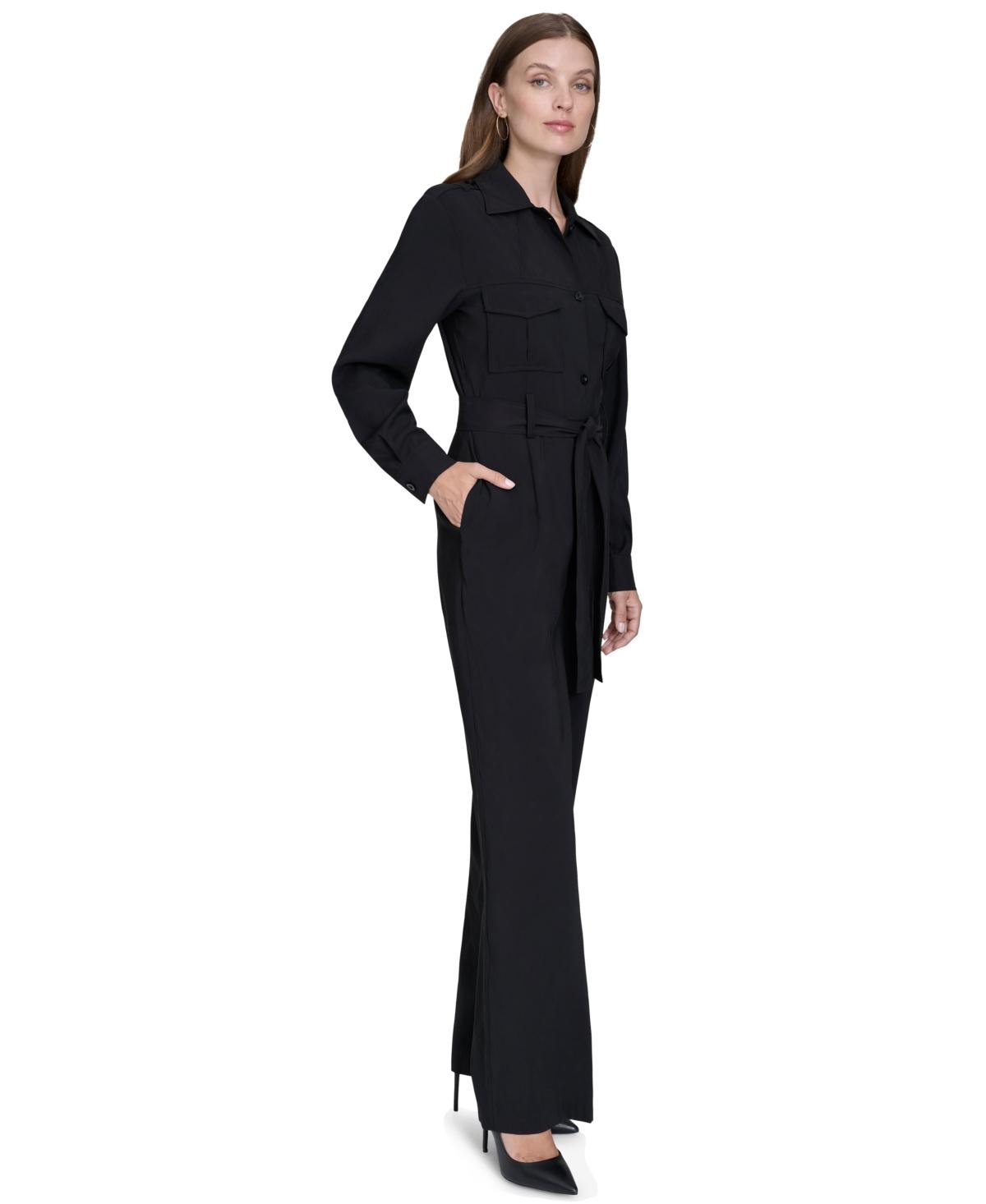 Women's Trench Tie-Waist Wide-Leg Long-Sleeve Jumpsuit   