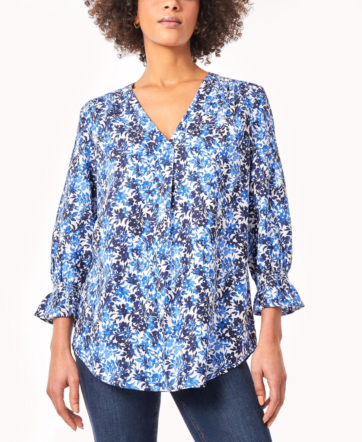 Women's Floral-Print Smocked-Cuff Pleat-Front Top