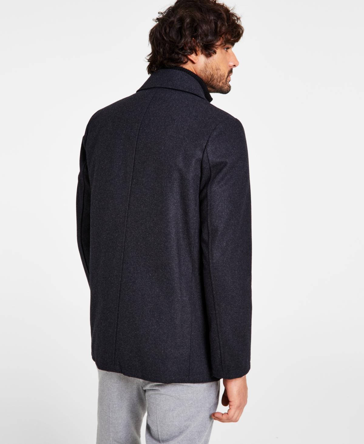 Men's Double Breasted Wool Blend Peacoat with Bib 