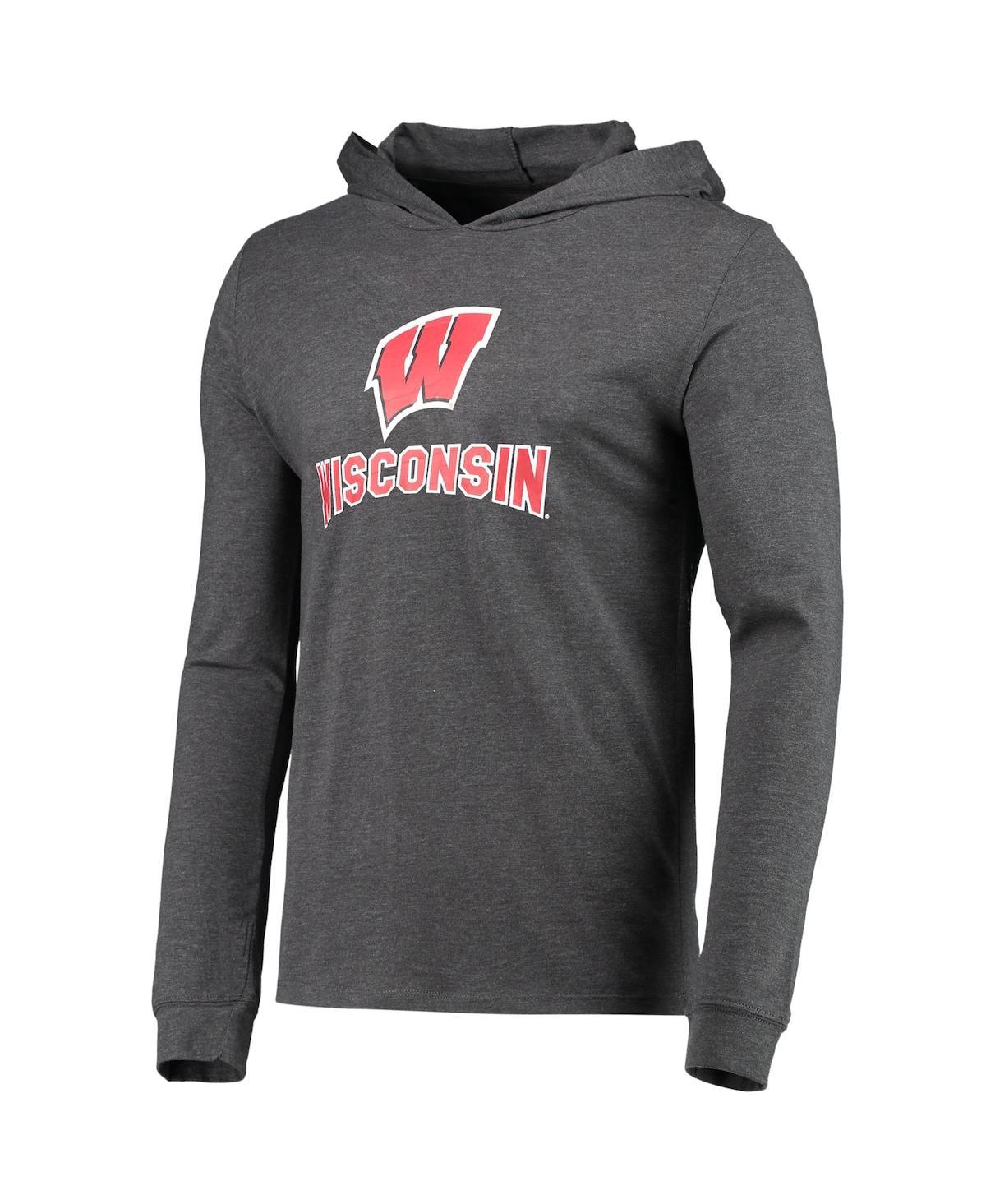 Men's Heathered Red, Heathered Charcoal Wisconsin Badgers Meter Long Sleeve Hoodie T-shirt and Jogger Pants Set