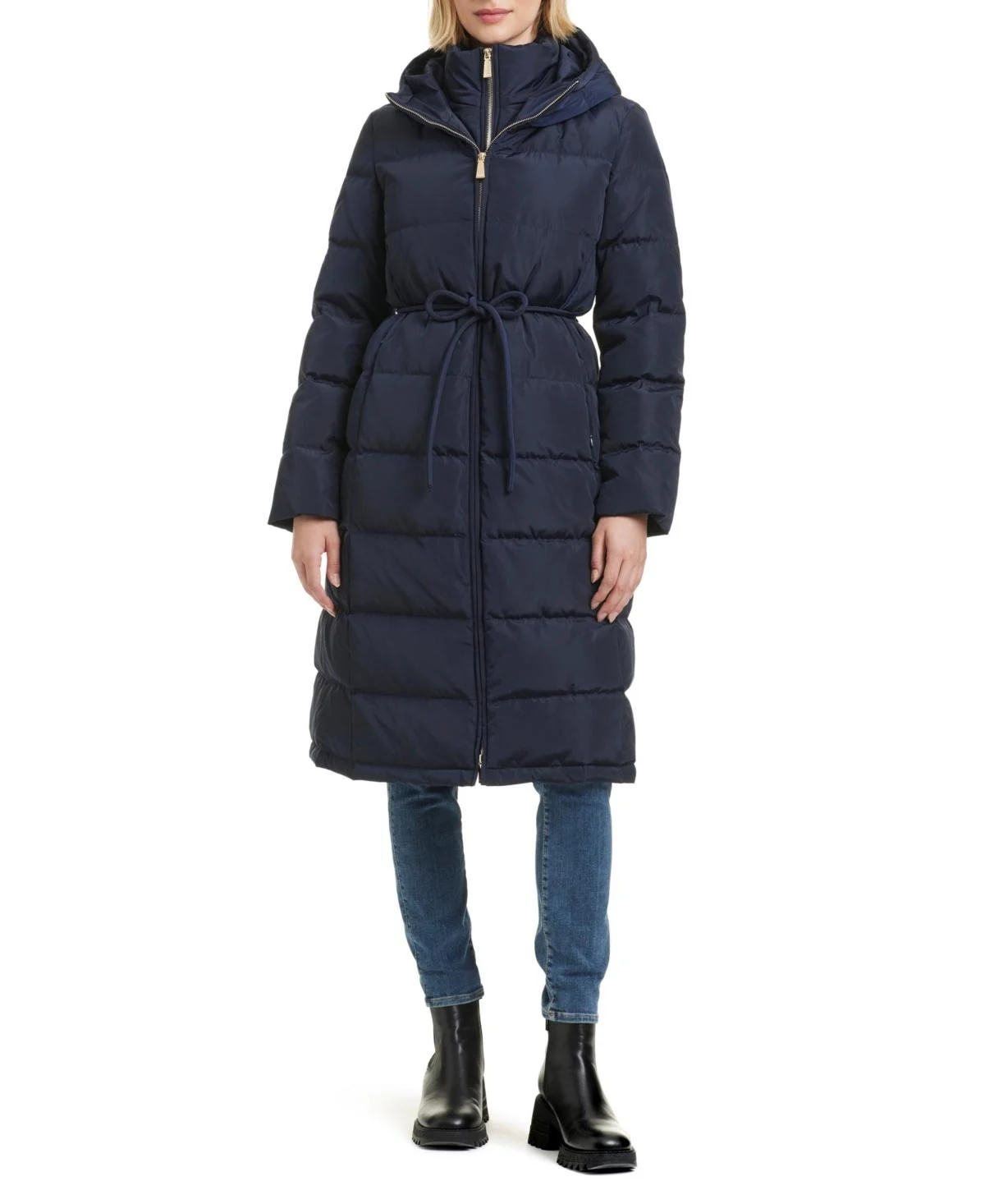 Women's Hooded Maxi Down Coat With Self Tie