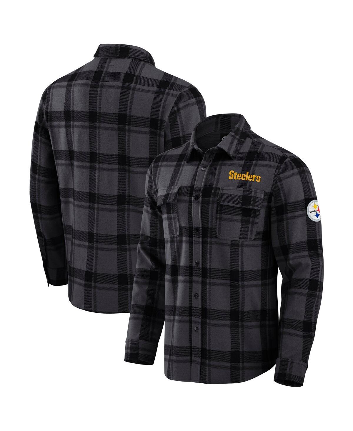 Men's Black Pittsburgh Steelers Plaid Button-Up Shirt