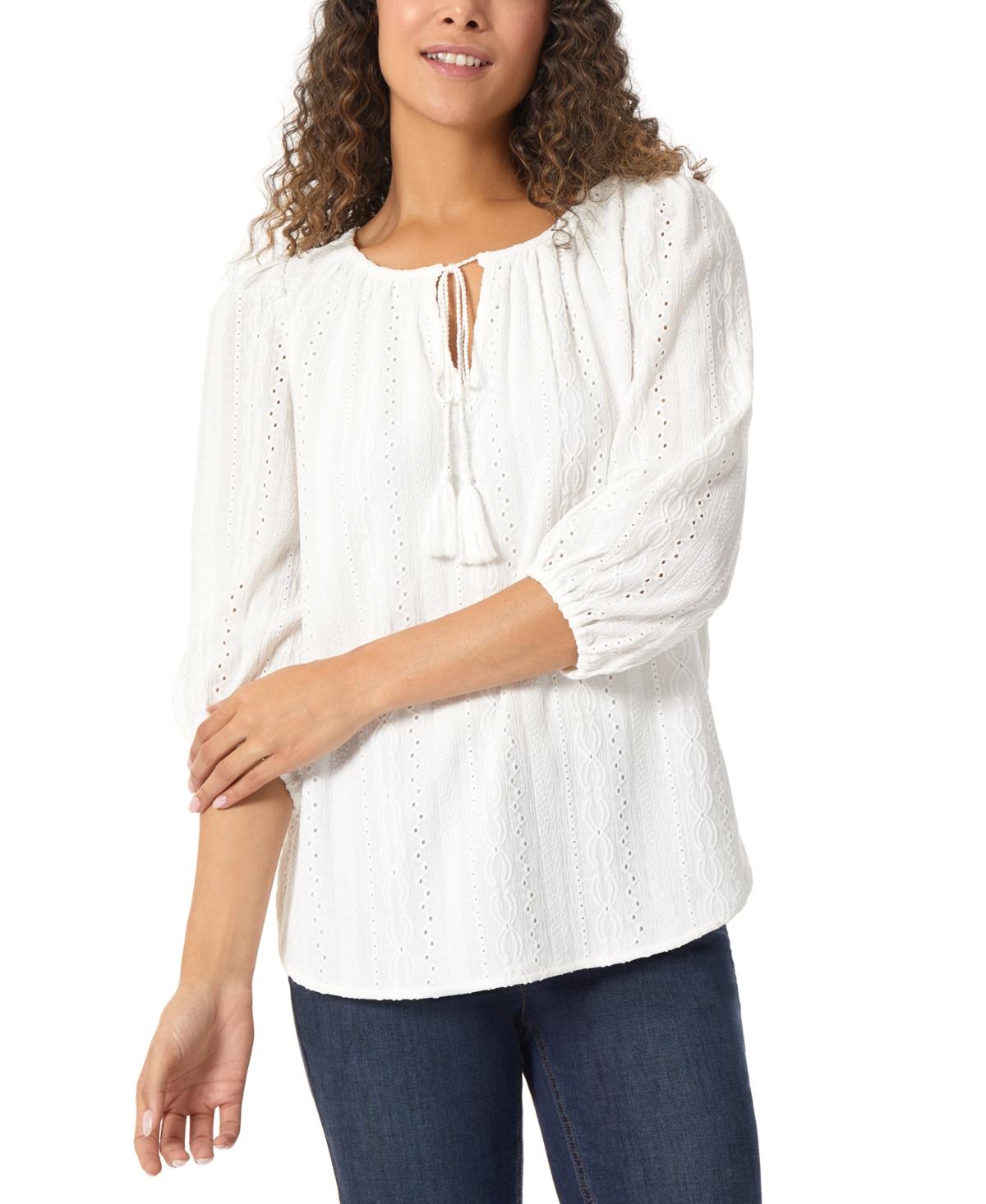 Women's Tie-Neck Eyelet Top