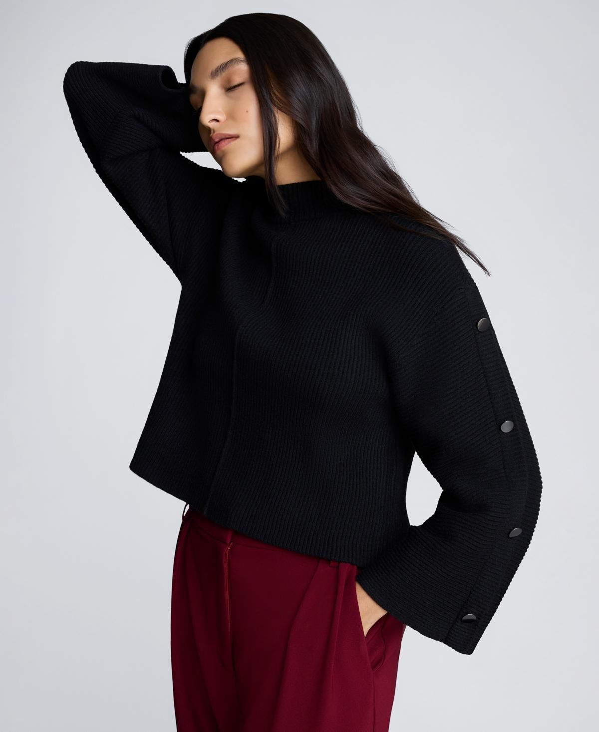 Women's Button-Sleeve Mock Neck Sweater