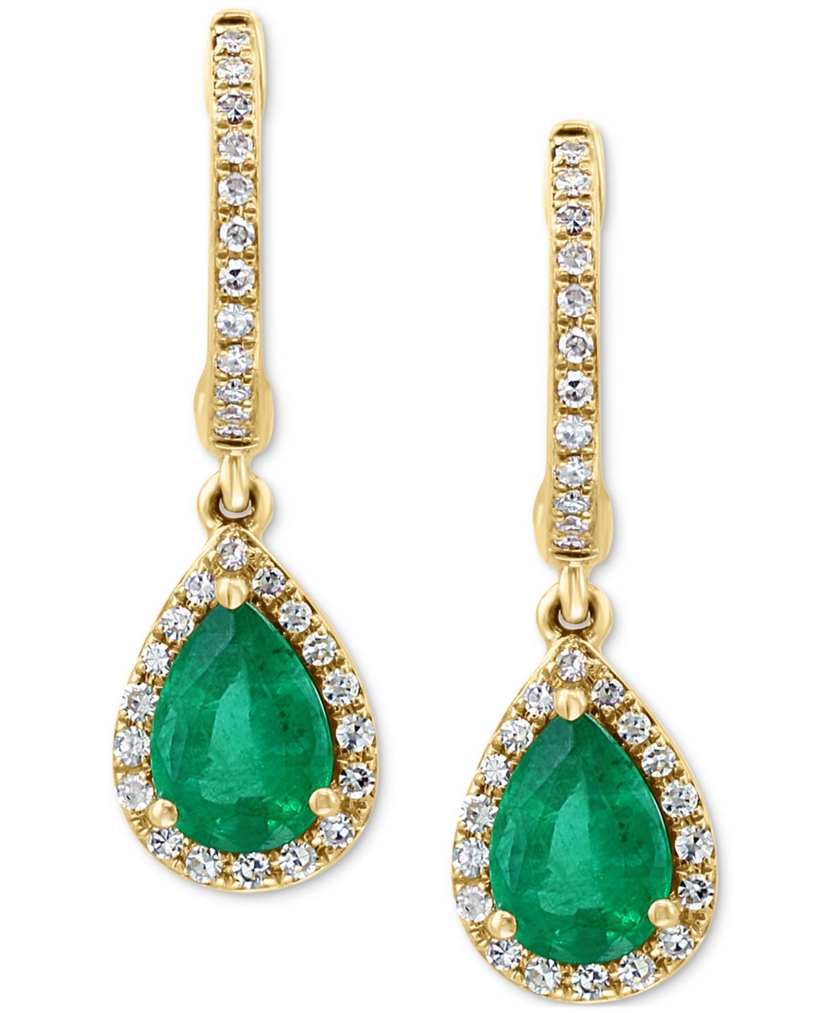 EFFY® Emerald (1-1/6 ct. t.w.) & Diamond (1/4 ct. t.w.) Drop Earrings in 14k Gold