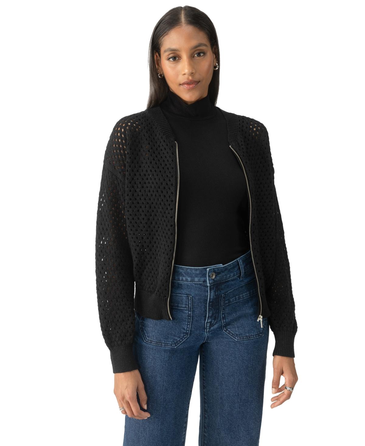 Women's Stepping Out Cotton Open-Knit Bomber Jacket