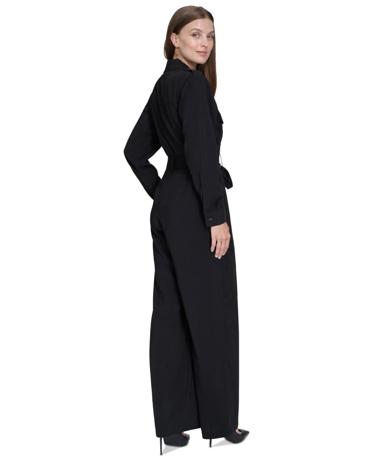 Women's Trench Tie-Waist Wide-Leg Long-Sleeve Jumpsuit   