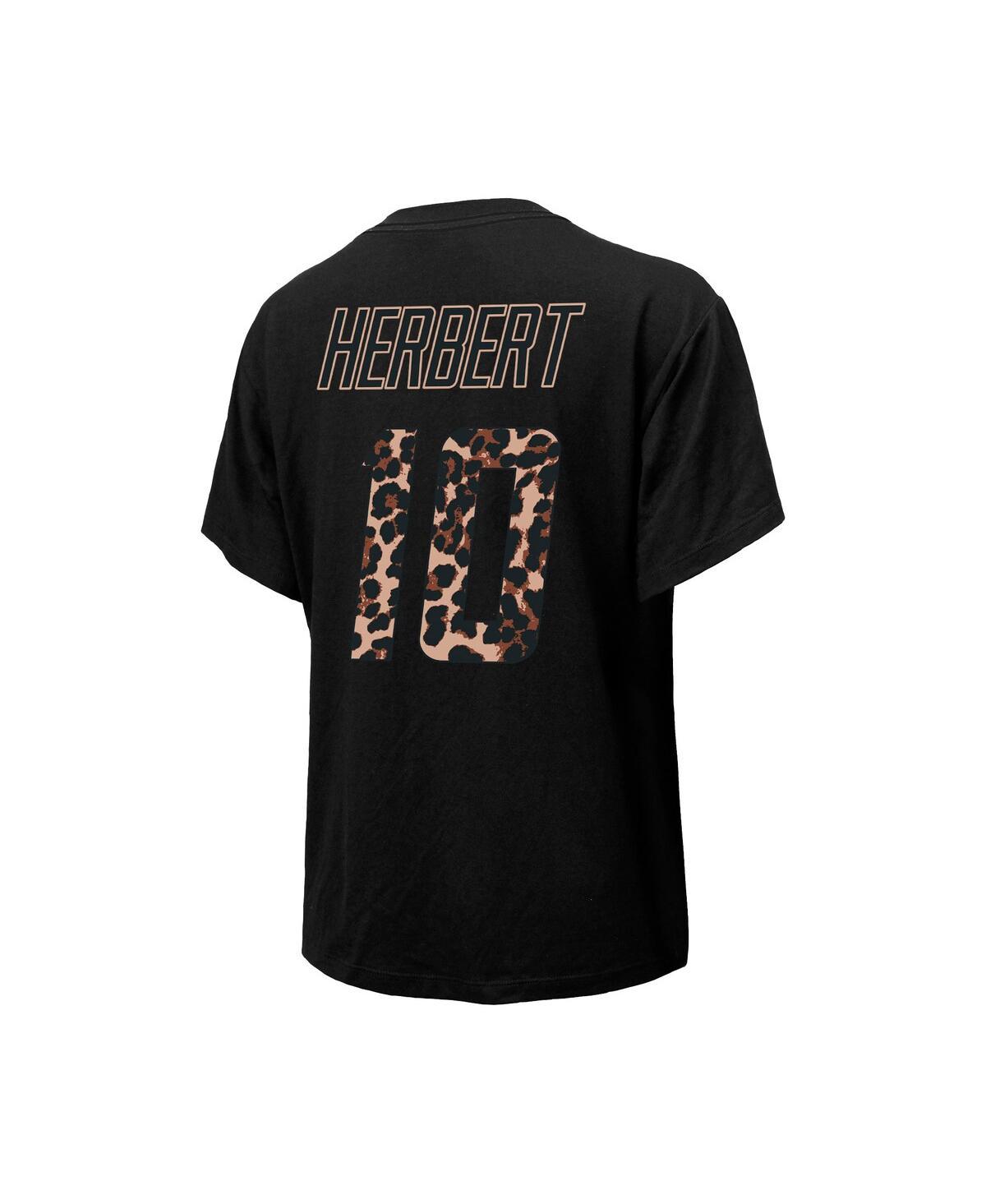 Women's Threads Justin Herbert Black Los Angeles Chargers Leopard Player Name and Number Tri-Blend T-shirt