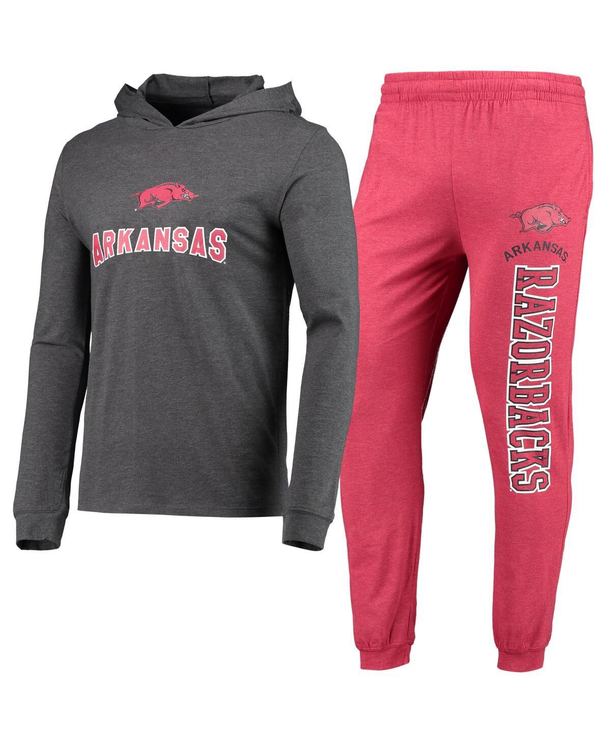 Men's Cardinal, Heather Charcoal Arkansas Razorbacks Meter Long Sleeve Hoodie T-shirt and Jogger Pajama Set