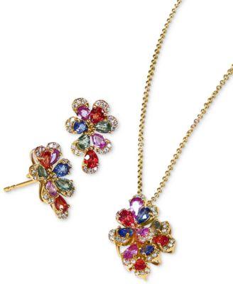 EFFY® Multi-Sapphire & Diamond Flower Pendant Necklace & Stud Earrings Collection in 14k Gold