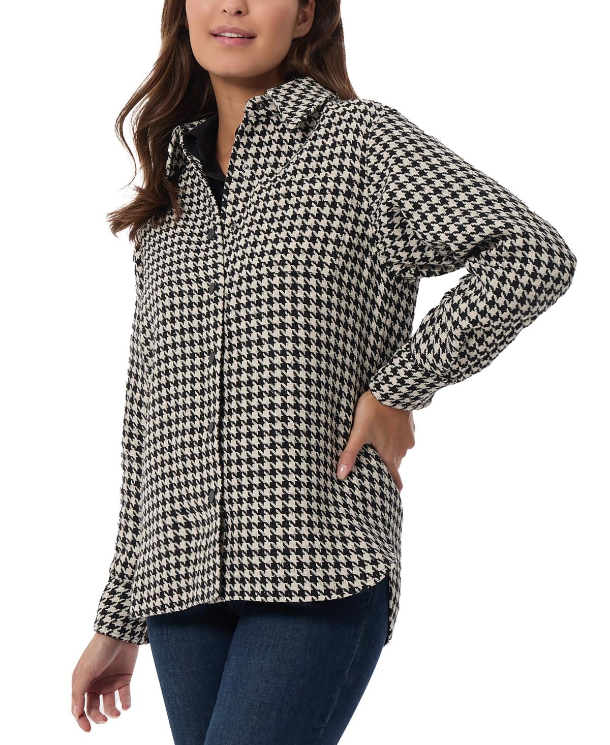 Petite Houndstooth Snap-Front One-Pocket Jacket