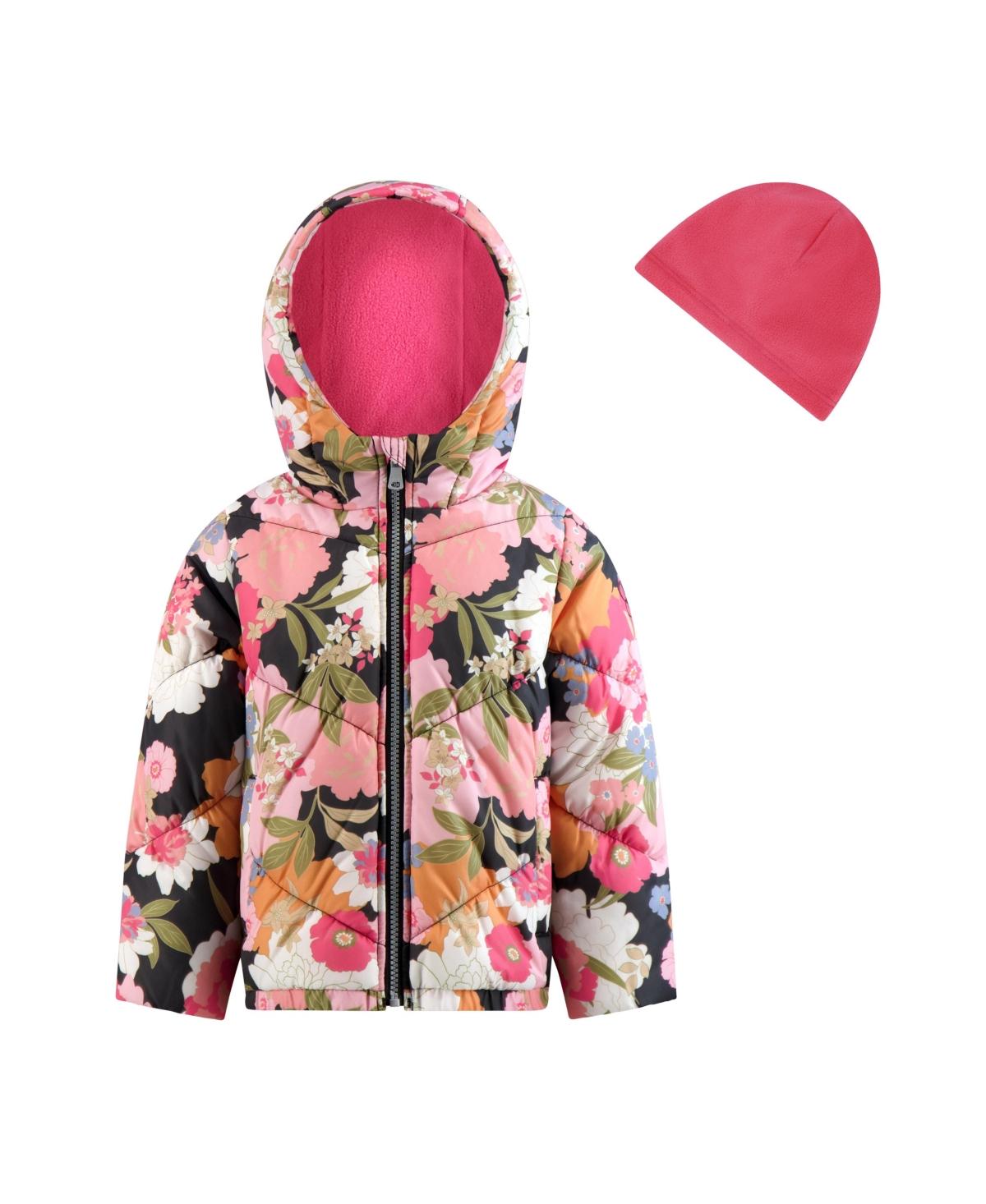 Girls Fashion Floral Print Puffer Jacket With Hat