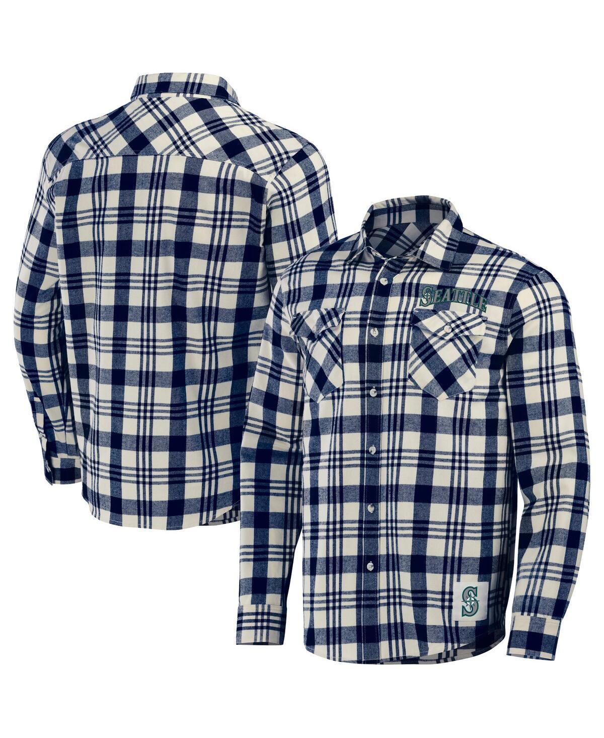 Men's Darius Rucker Collection by Navy Seattle Mariners Plaid Flannel Button-Up Shirt