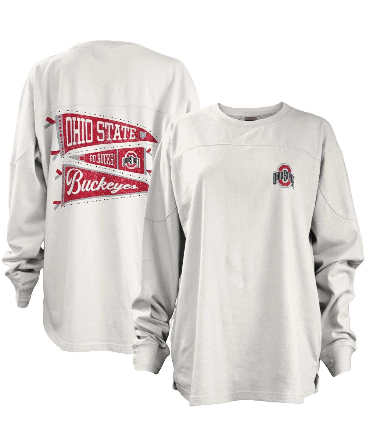 Women's White Ohio State Buckeyes Pennant Stack Oversized Long Sleeve T-shirt