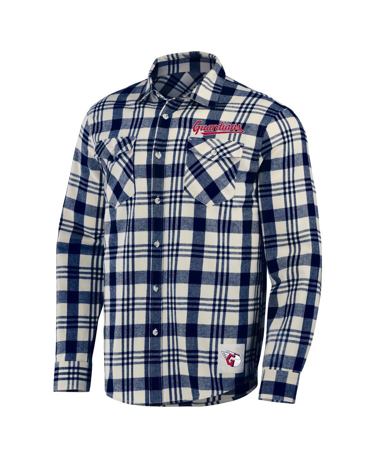 Men's Darius Rucker Collection by Navy Cleveland Guardians Plaid Flannel Button-Up Shirt