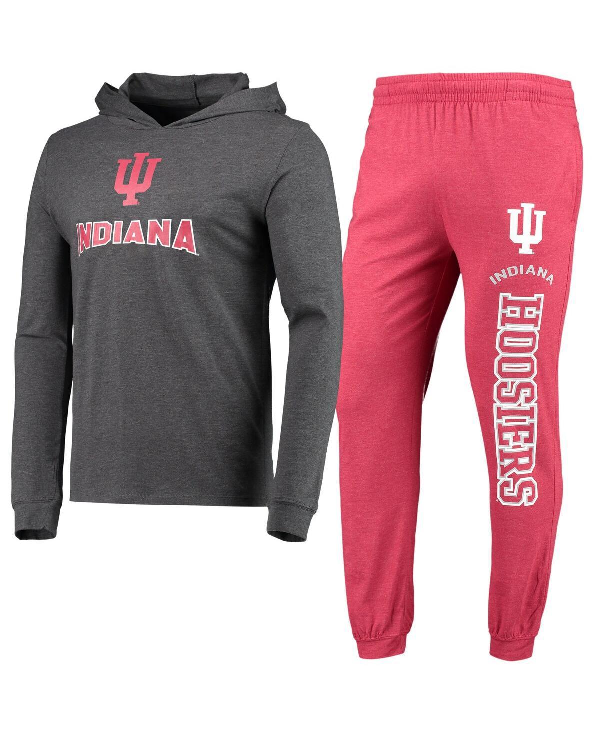 Men's Crimson, Heather Charcoal Indiana Hoosiers Meter Long Sleeve Hoodie T-shirt and Jogger Pajama Set