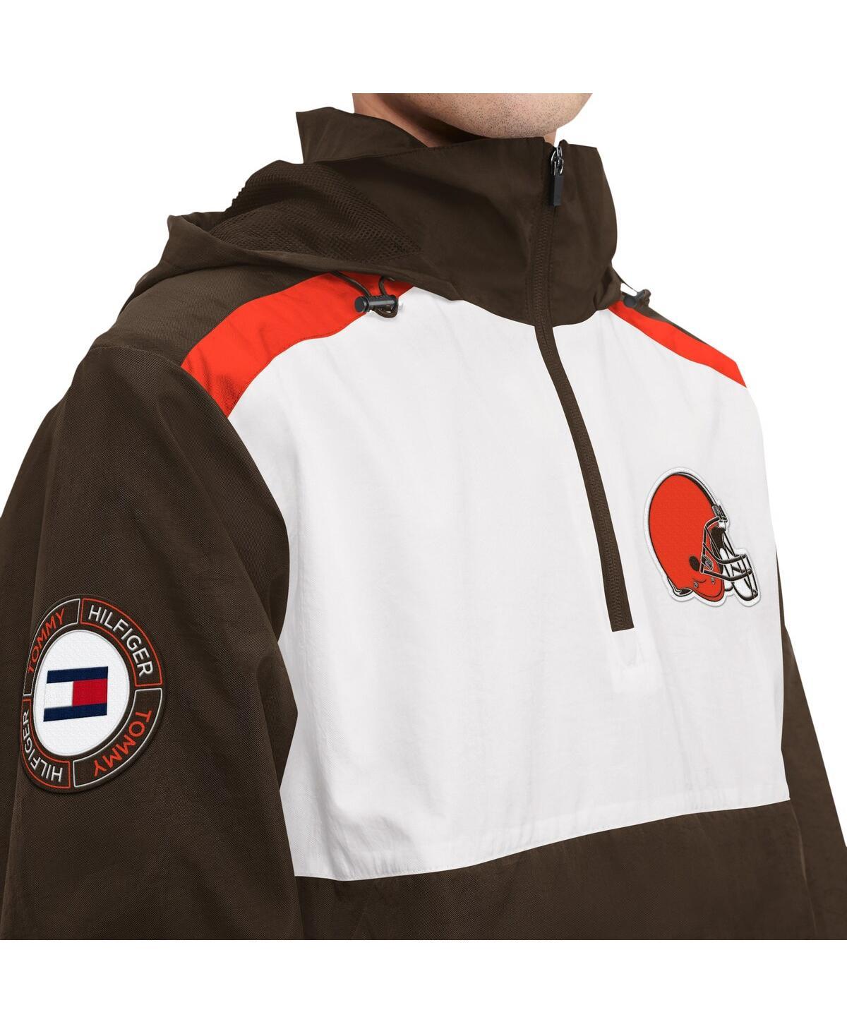 Men's Brown, White Cleveland Browns Carter Half-Zip Hooded Top