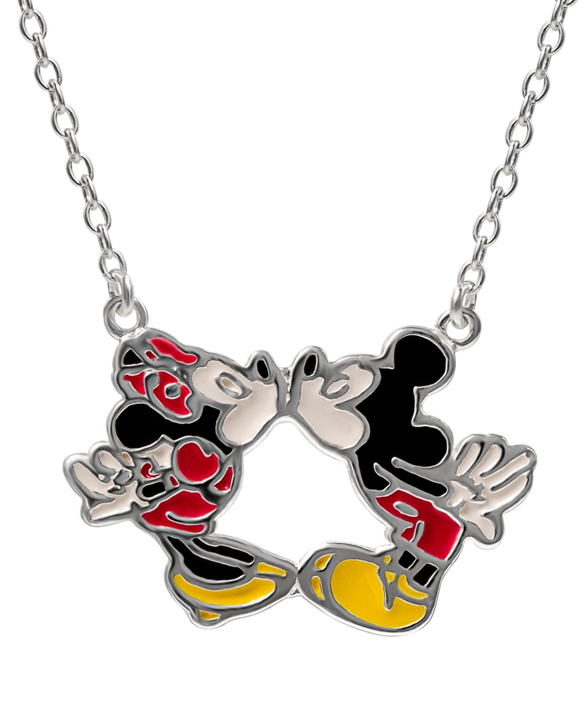 Kissing Minnie & Mickey Mouse 18" Pendant Necklace in Sterling Silver