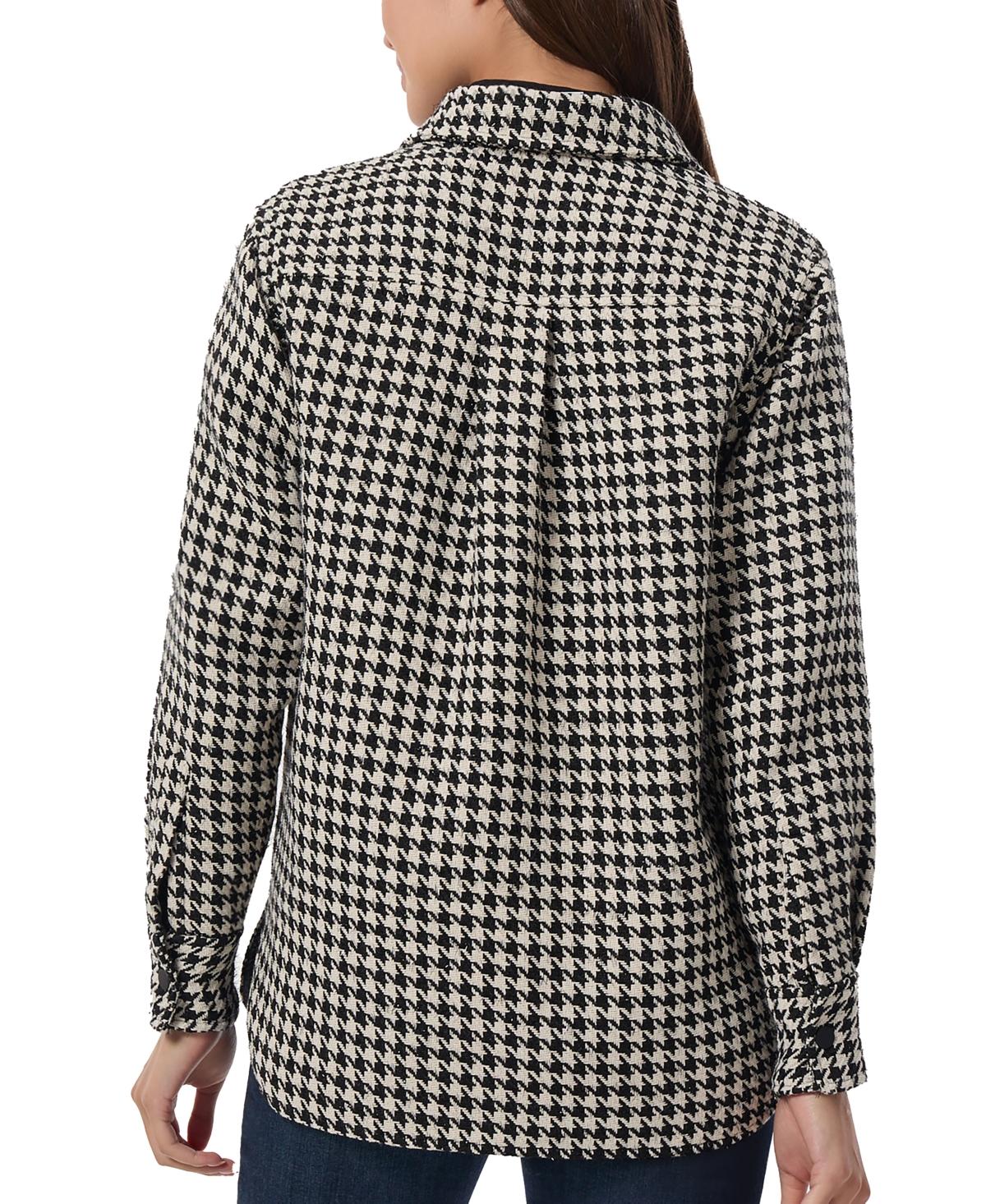 Petite Houndstooth Snap-Front One-Pocket Jacket