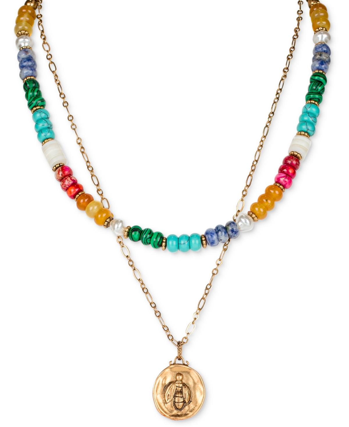 Gold-Tone Bee Multicolor Beaded Convertible Layered Pendant Necklace, 17" + 3" extender