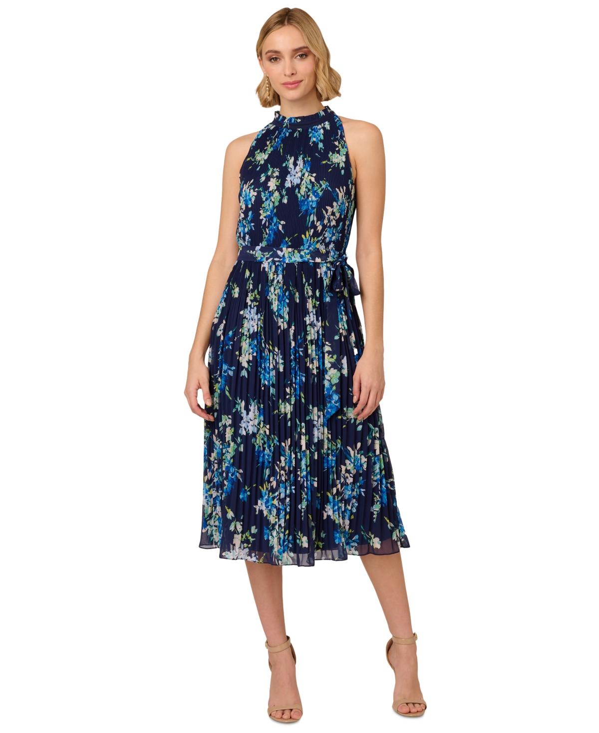 Women's Floral Pleated Chiffon Dress