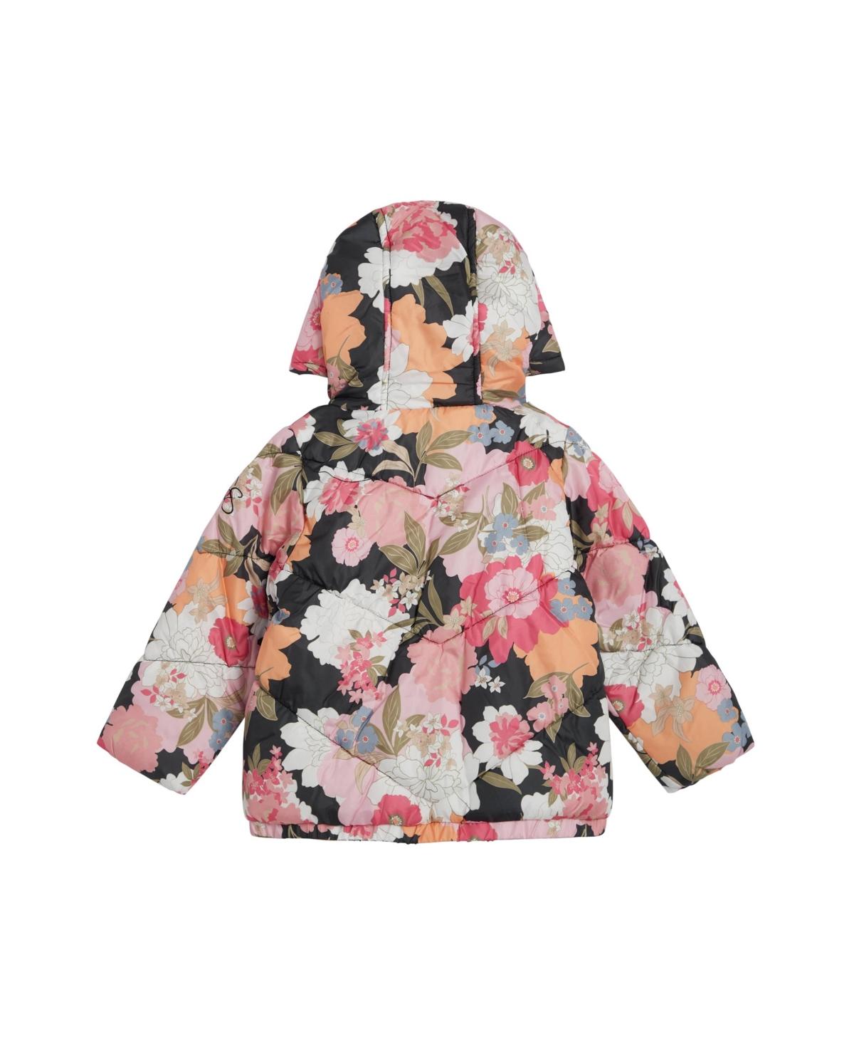 Girls Fashion Floral Print Puffer Jacket With Hat