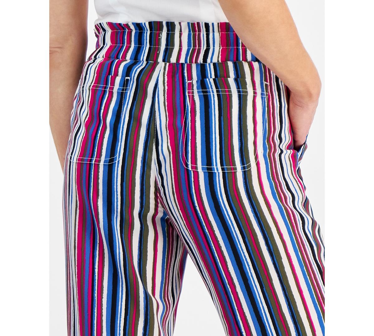 Petite High Rise Striped Pull-On Pants