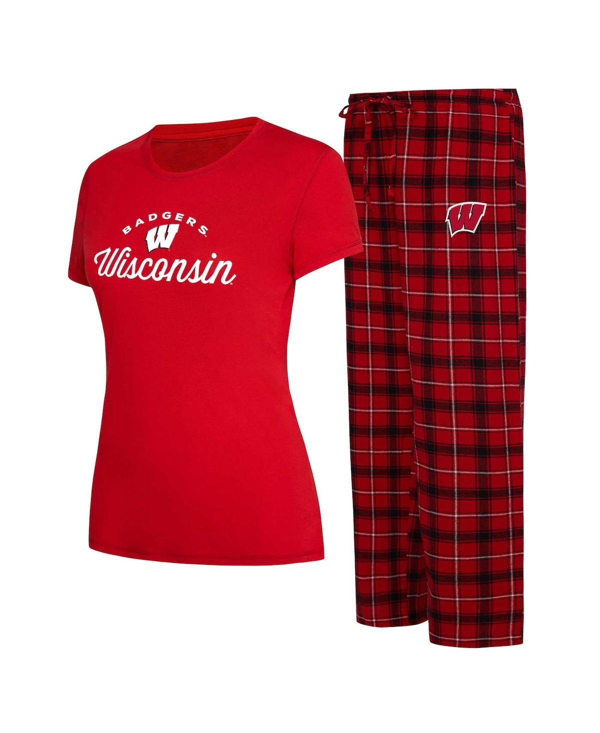 Women's Red, Black Wisconsin Badgers Arctic T-shirt and Flannel Pants Sleep Set