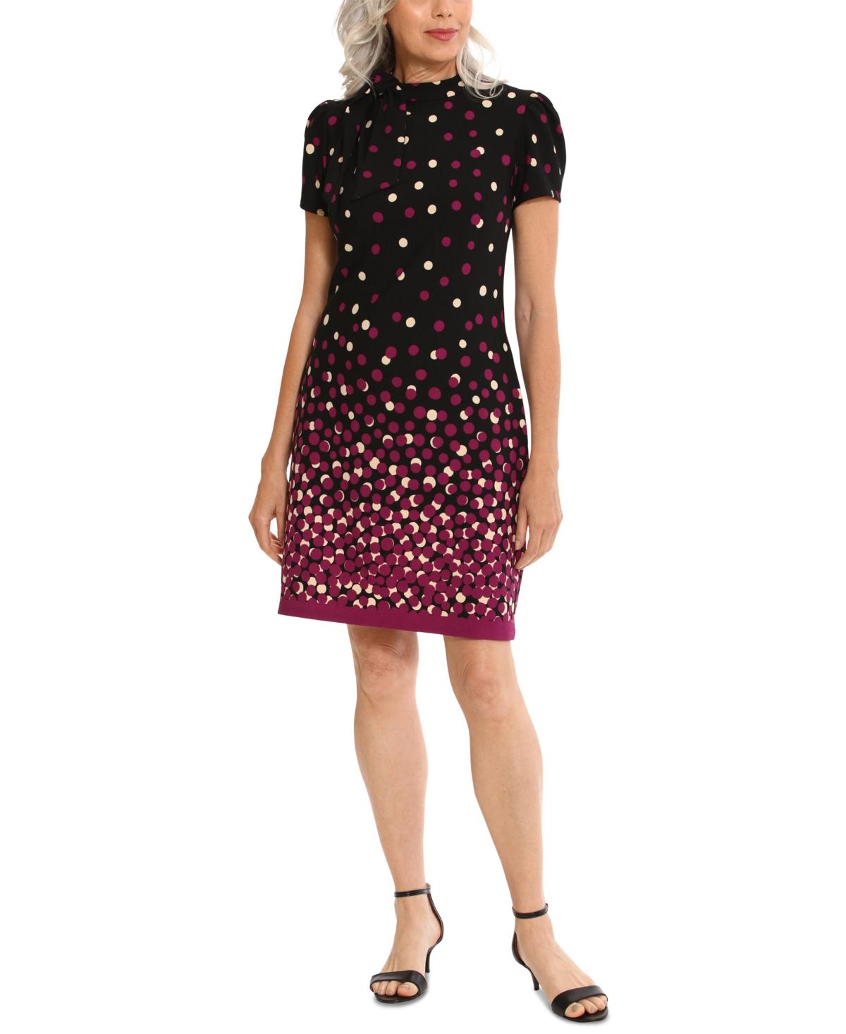 Women's Dot-Print Tie-Neck Dress