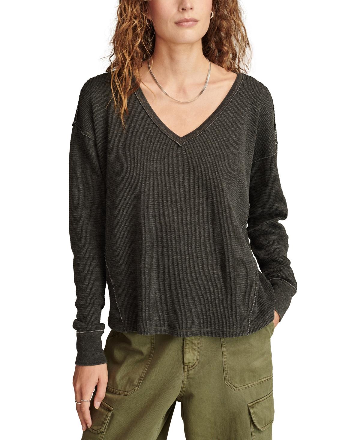 Women's Cotton V-Neck Long-Sleeve Top