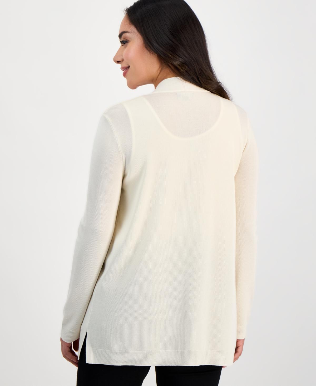 Petite Collarless Open-Front Long-Sleeve Cardigan 