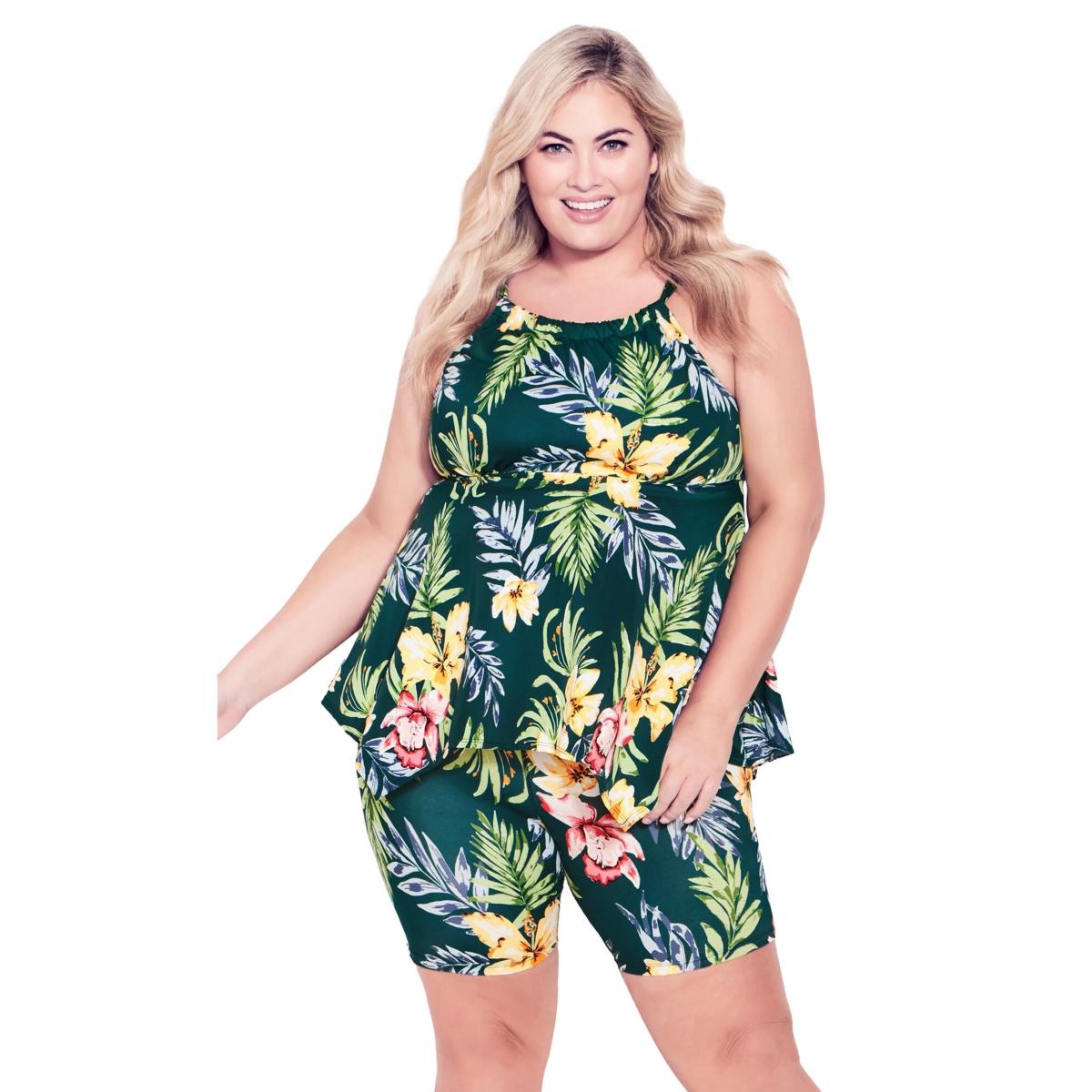 Plus Size Handkerchief Print Tankini Top