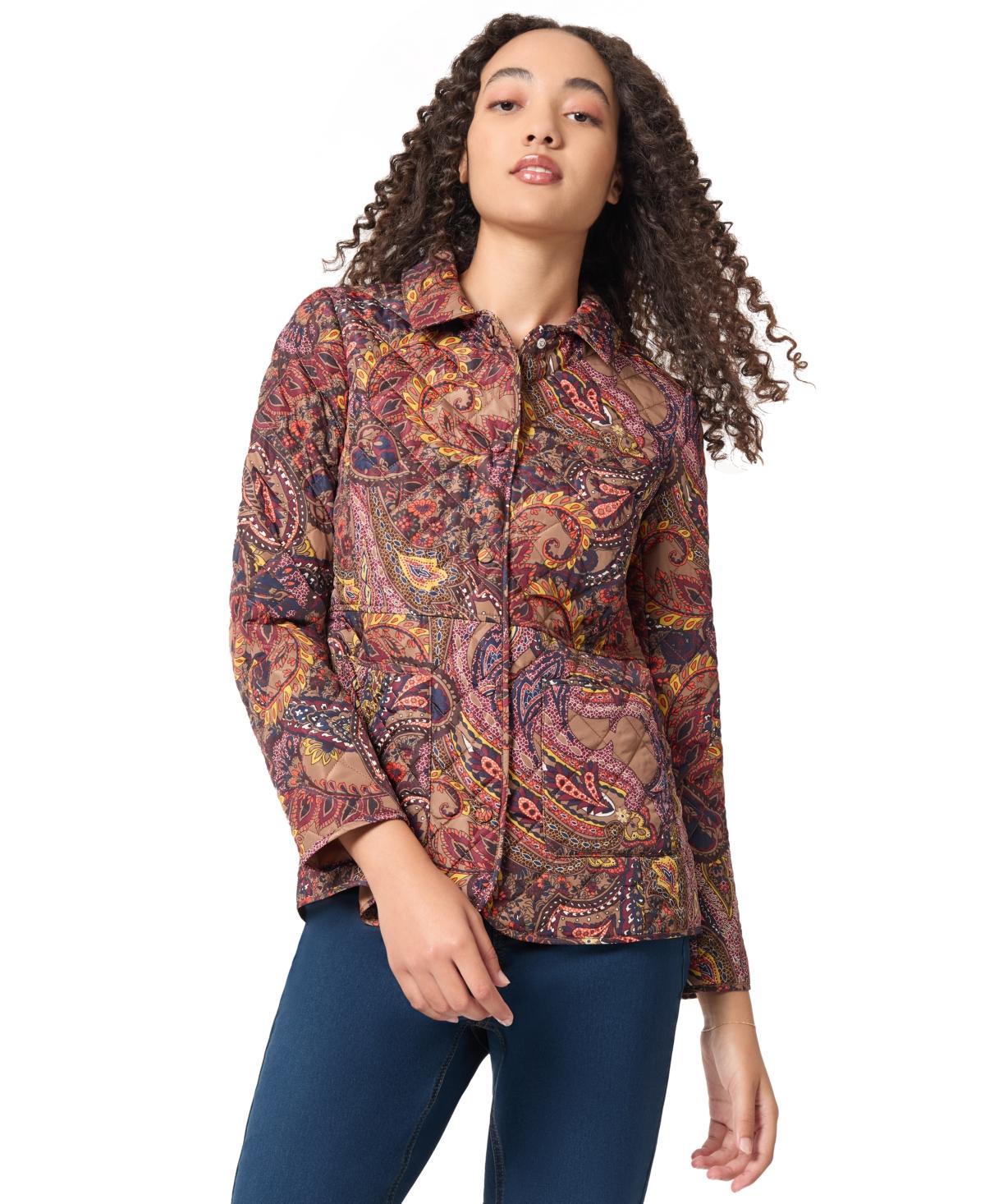 Petite Paisley-Print Quilted Collared Jacket