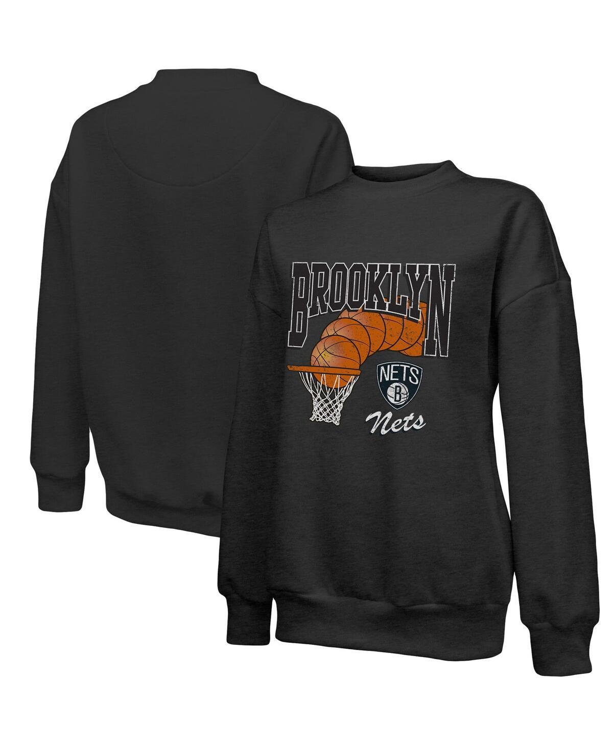 Women's Threads Black Brooklyn Nets Bank Shot Pullover Tri-Blend Sweatshirt