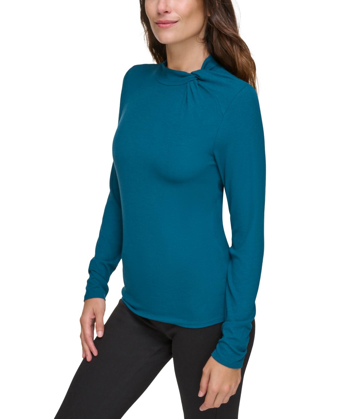 Women's Ribbed Twist-Neck Pullover Top